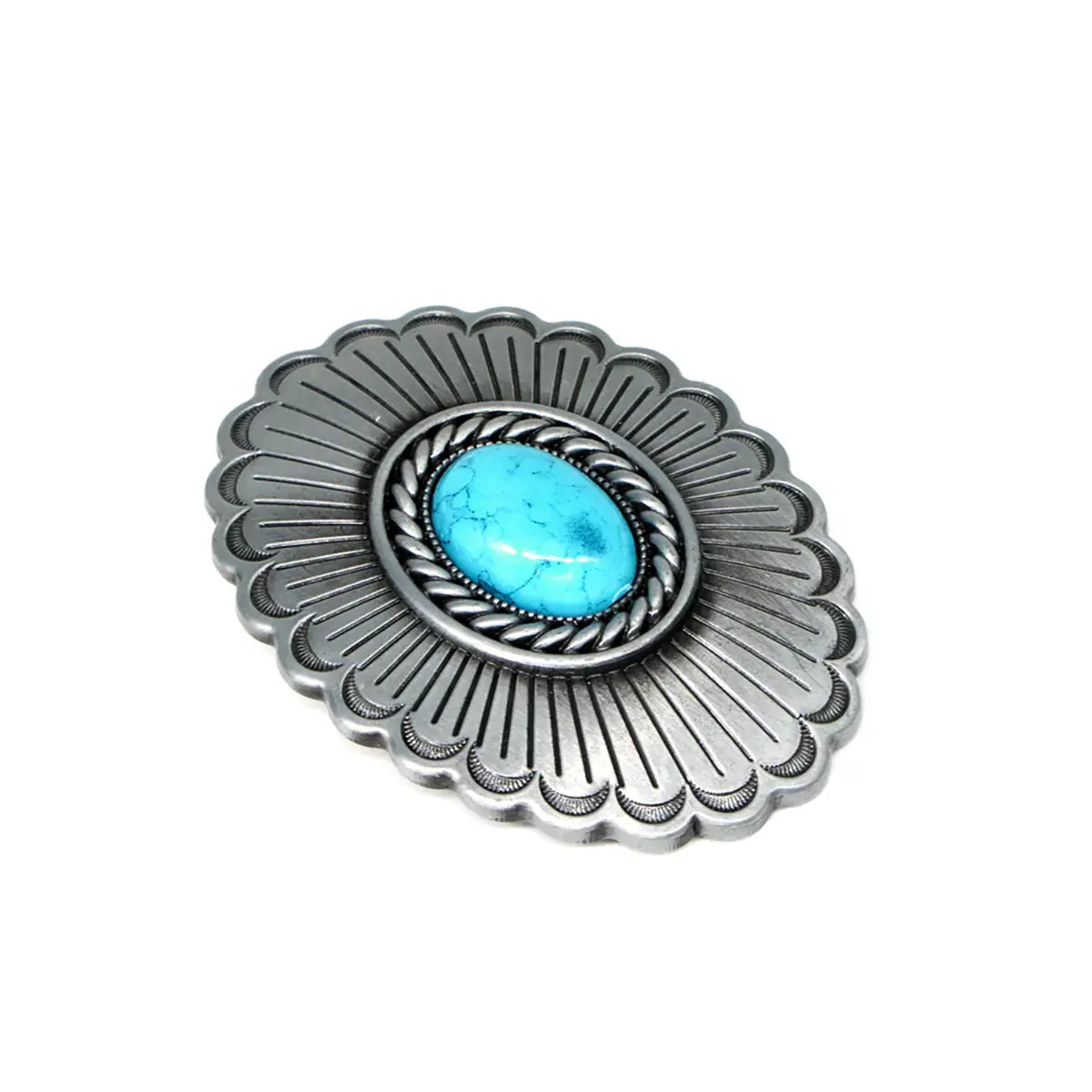 Turquoise Stone Scalloped Oval Trophy Buckle.
