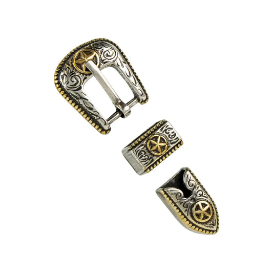 Two Tone Texas Star 3 Piece Buckle Set 3/8 Inch.