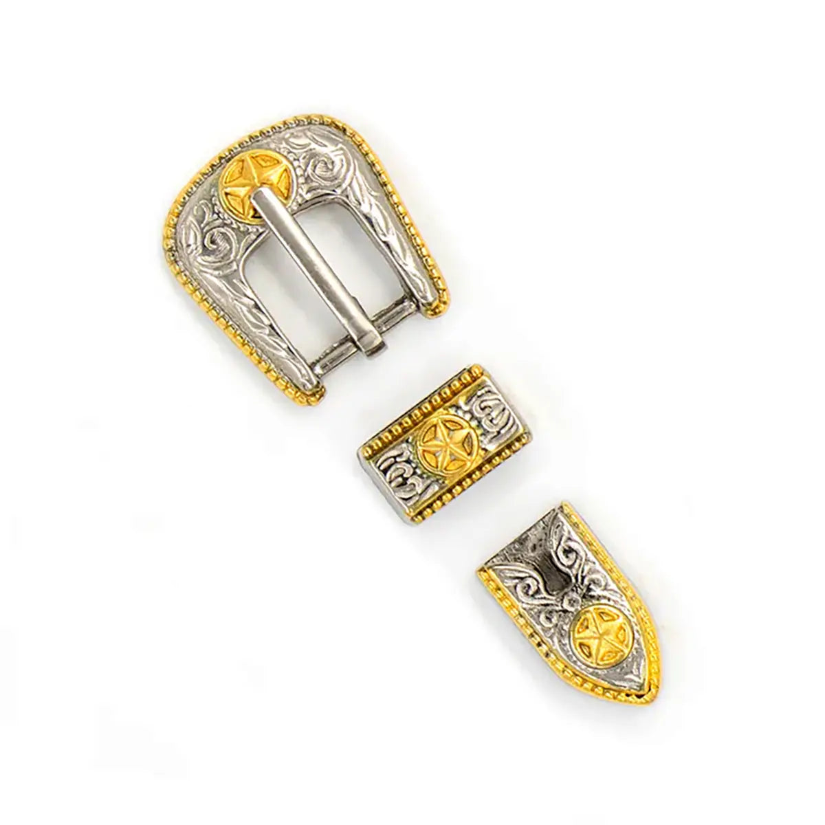 Antique Gold/Silver Texas Star 3 Piece Buckle Set 3/8 Inch.