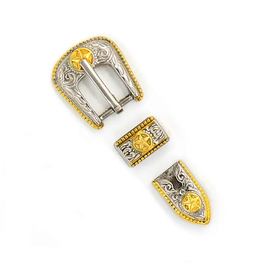 Antique Gold/Silver Texas Star 3 Piece Buckle Set 3/8 Inch.