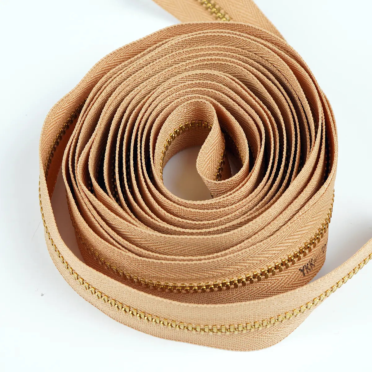 No 4.5 YKK Nickel Metal Zipper, 3 Yards, Tan Color.